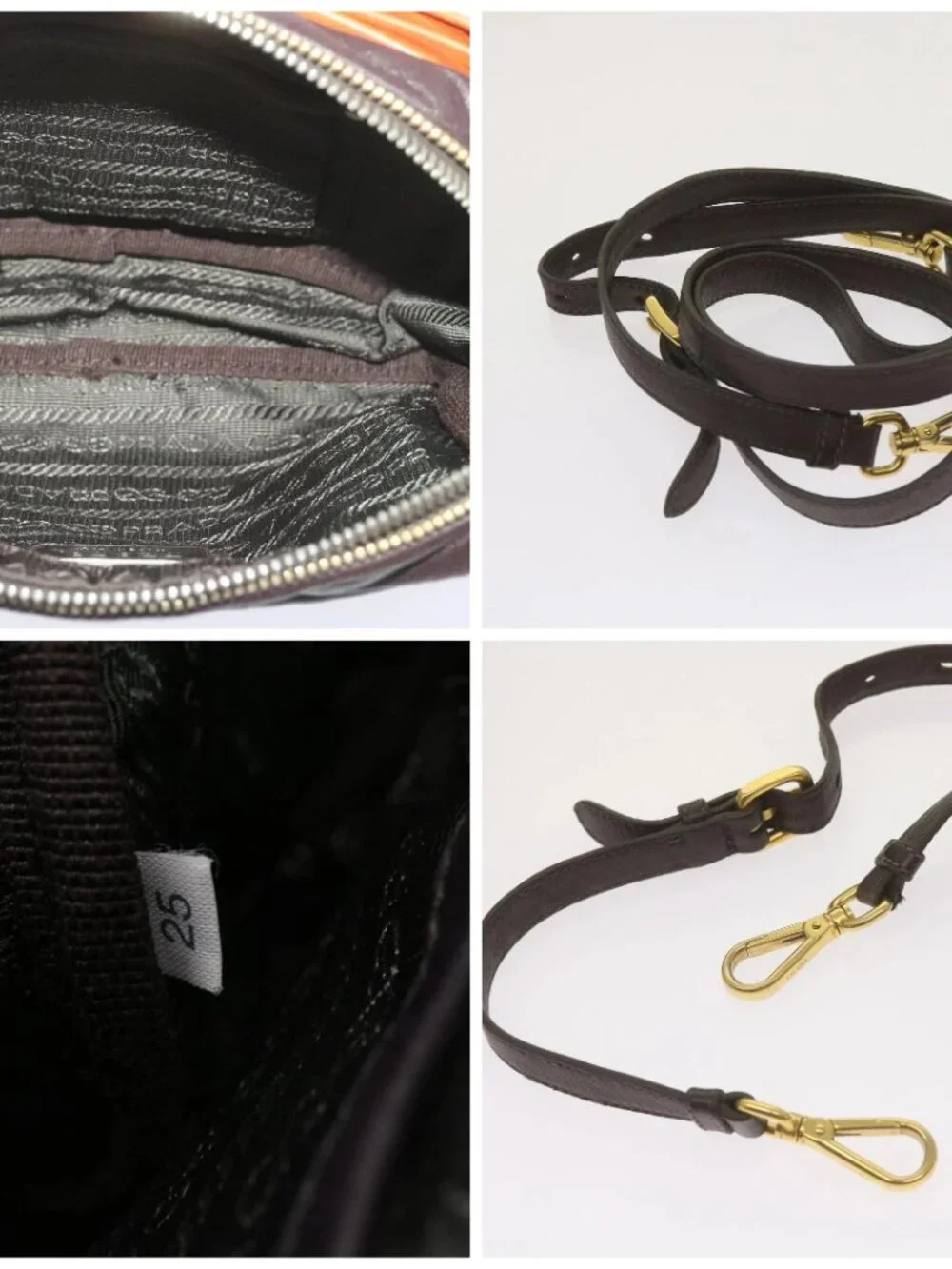 PRADA Ribbon Shoulder Bag Leather Orange Brown Auth 69111 - Picture 12 of 14